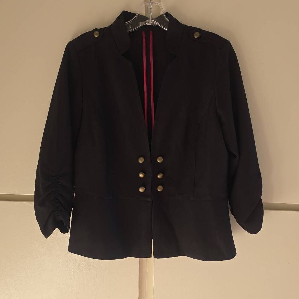 Charlotte Russe Blk Military Hook & Eye Close Jkt, Epaulets, Bronze Btn's, EUC L
